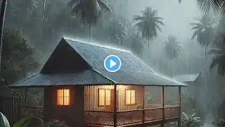 nstantly in Palm Tent with Heavy Rainstorm & Roaring Thunder Sounds in RainForest