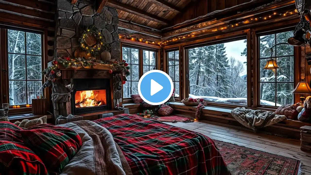 🔴Dreamy Winter Cabin – Peaceful Quiet Night with Snowfall & Fireplace for Deep Sleep, Focus