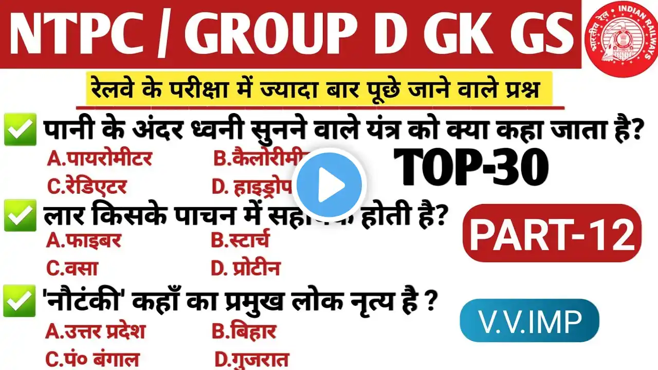 Railway Ntpc / Group D Gk Quiz 2025 | Part -12 | Gk Gs Quiz By Study Gk Track