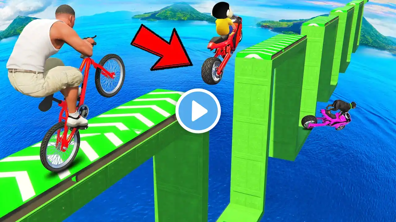 SHINCHAN AND FRANKLIN TRIED THE IMPOSSIBLE ZIGZAG SPEED BOOSTER BRIDGE PARKOUR CHALLENGE GTA 5