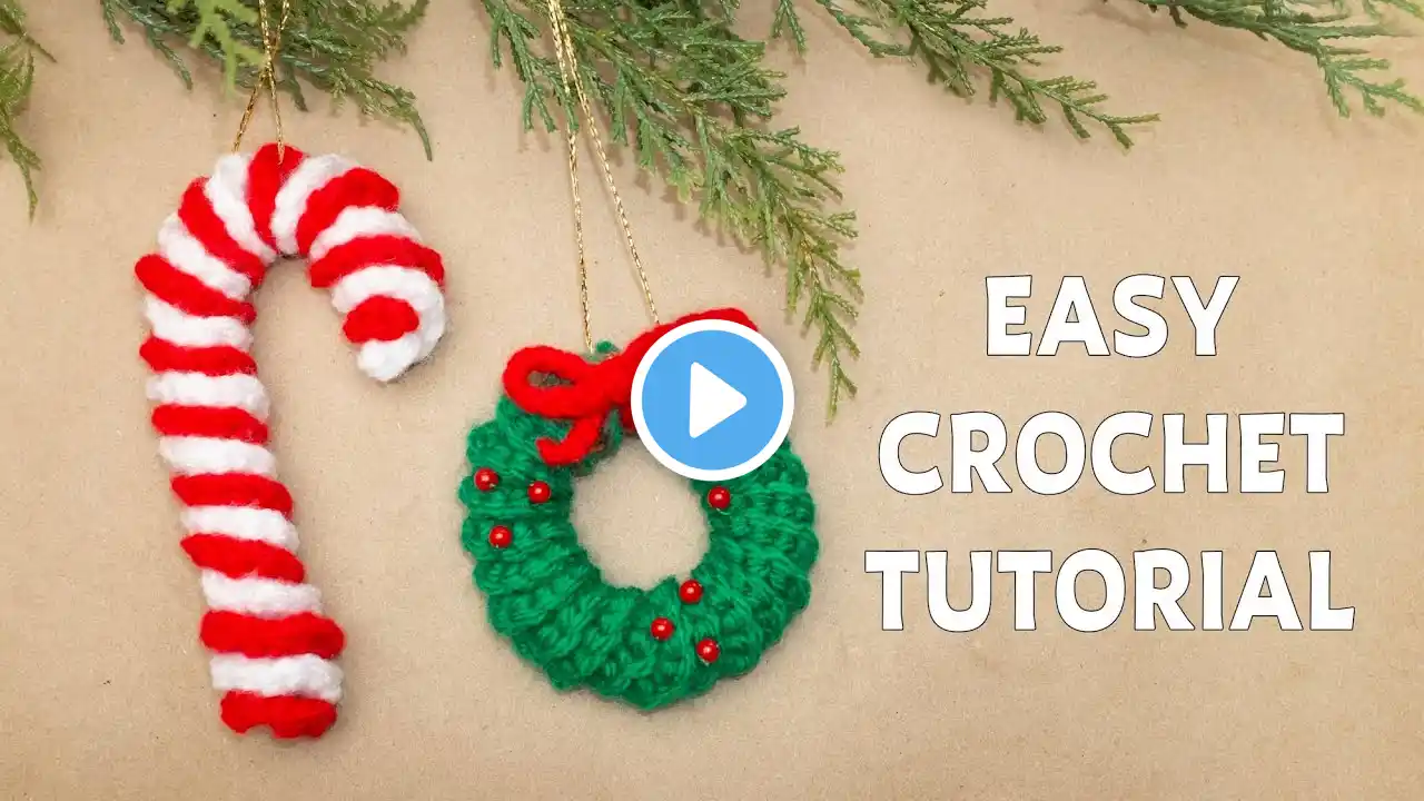 Crochet Ornament Tutorial: Quick and Easy DIY Candy Cane & Wreath!