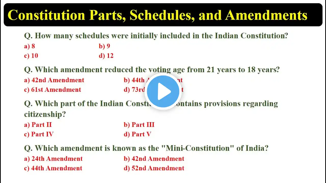 Indian Constitution || Constitution Parts || Constitution Schedules || Constitution Amendments ||