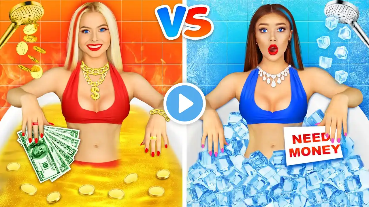 Rich Hot Girl vs Poor Cold Girl! Epic Fire vs Icy Battle for 24 Hours by RATATA CHALLENGE