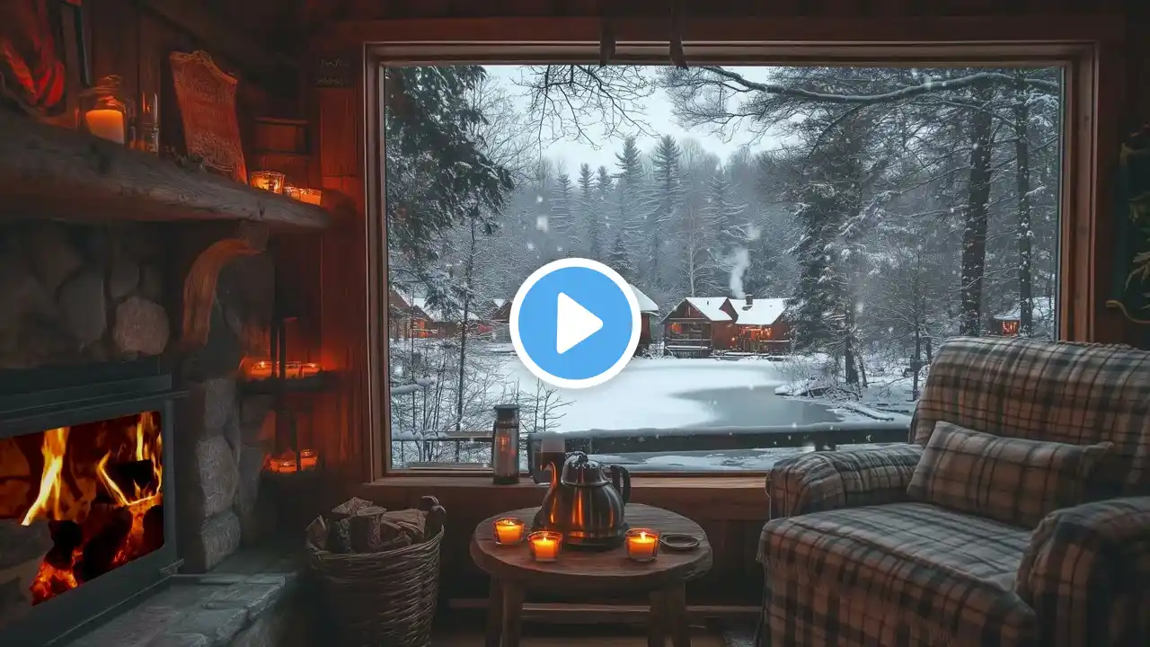 Cozy Cabin Retreat | Crackling Fireplace & Gentle Snowfall for Deep Relaxation & Sleep