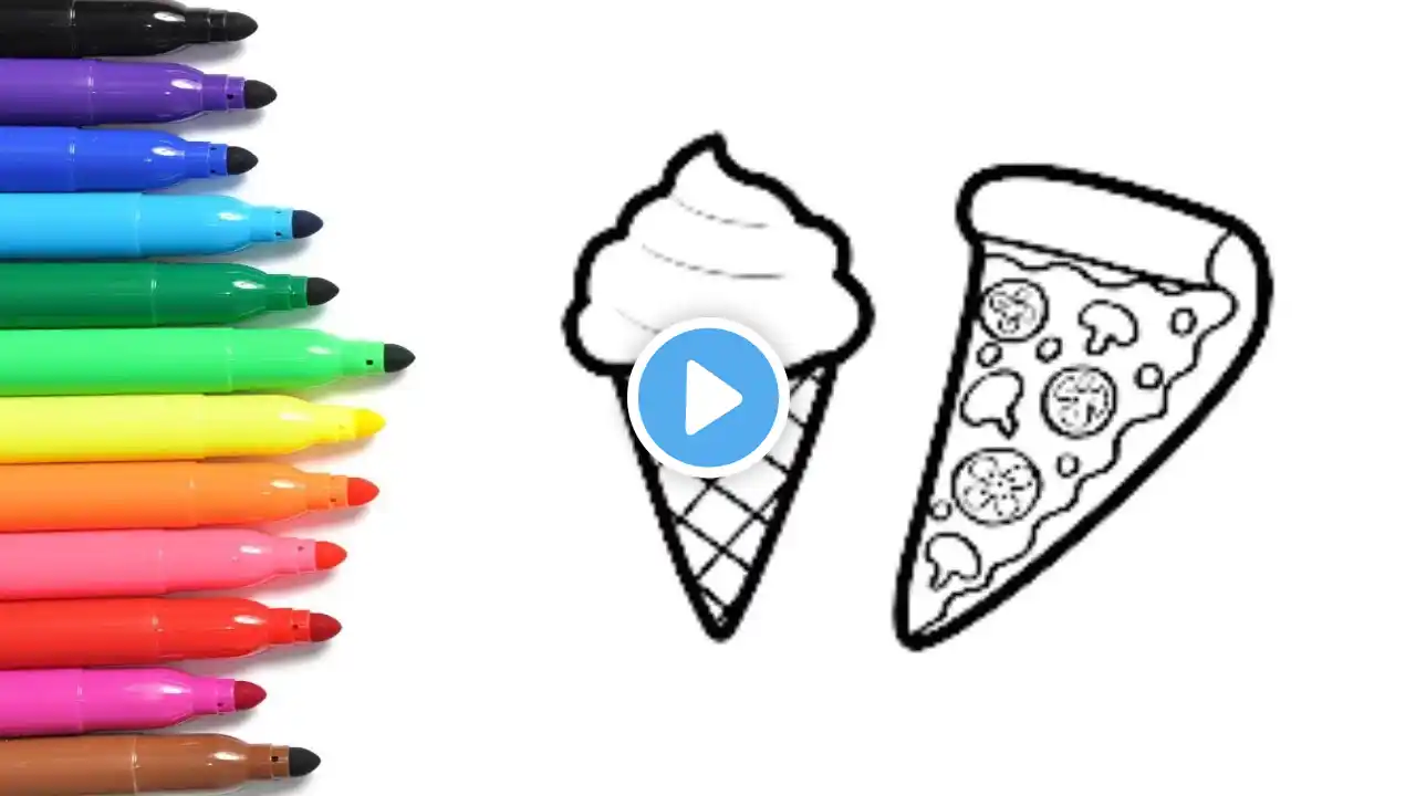 How to Draw Ice Cream and Pizza Slice | Easy Drawing and Coloring for Kids