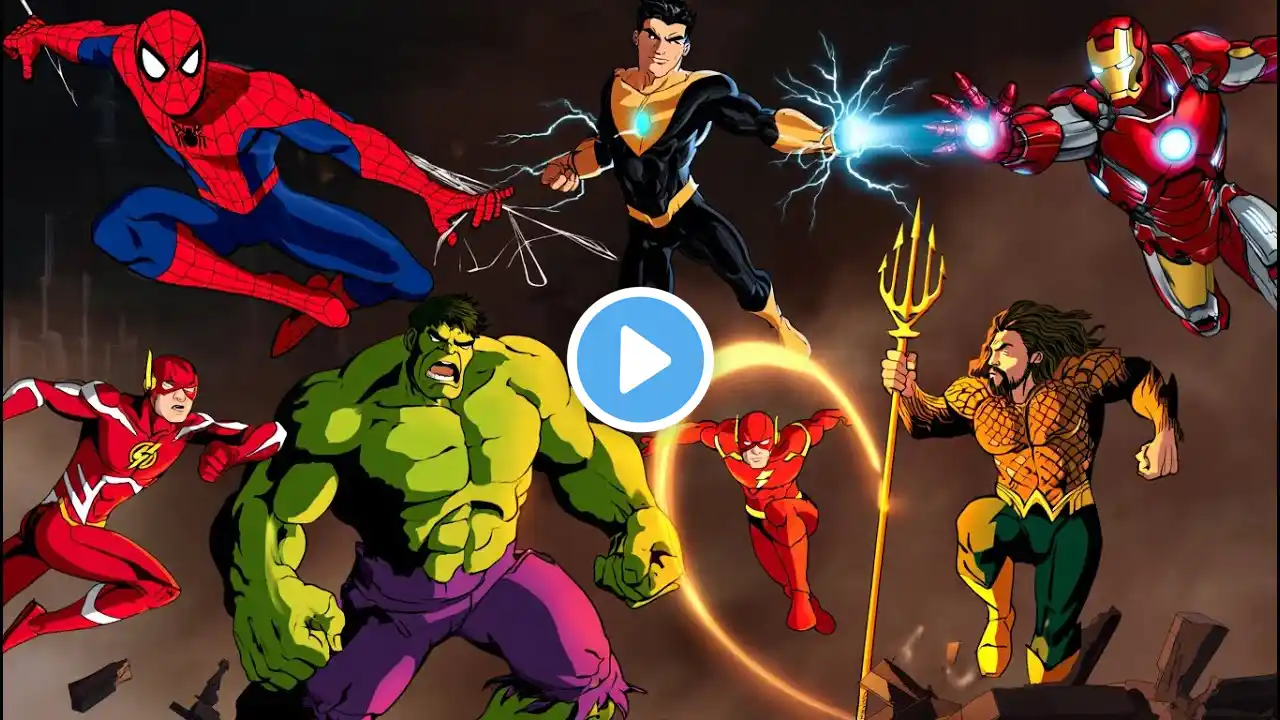 MARVEL AND DC SUPERHERO BATTLE #1 SPIDERMAN VS BLACK ADAM VS IRONMAN VS FLASH VS HULK VS AQUAMAN