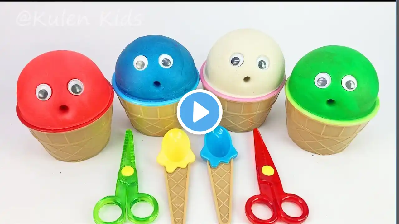 Glitters Play Doh Making Glitter Ice Cream cups & Learn Colors Masha and Bear Minions Surprise Toys