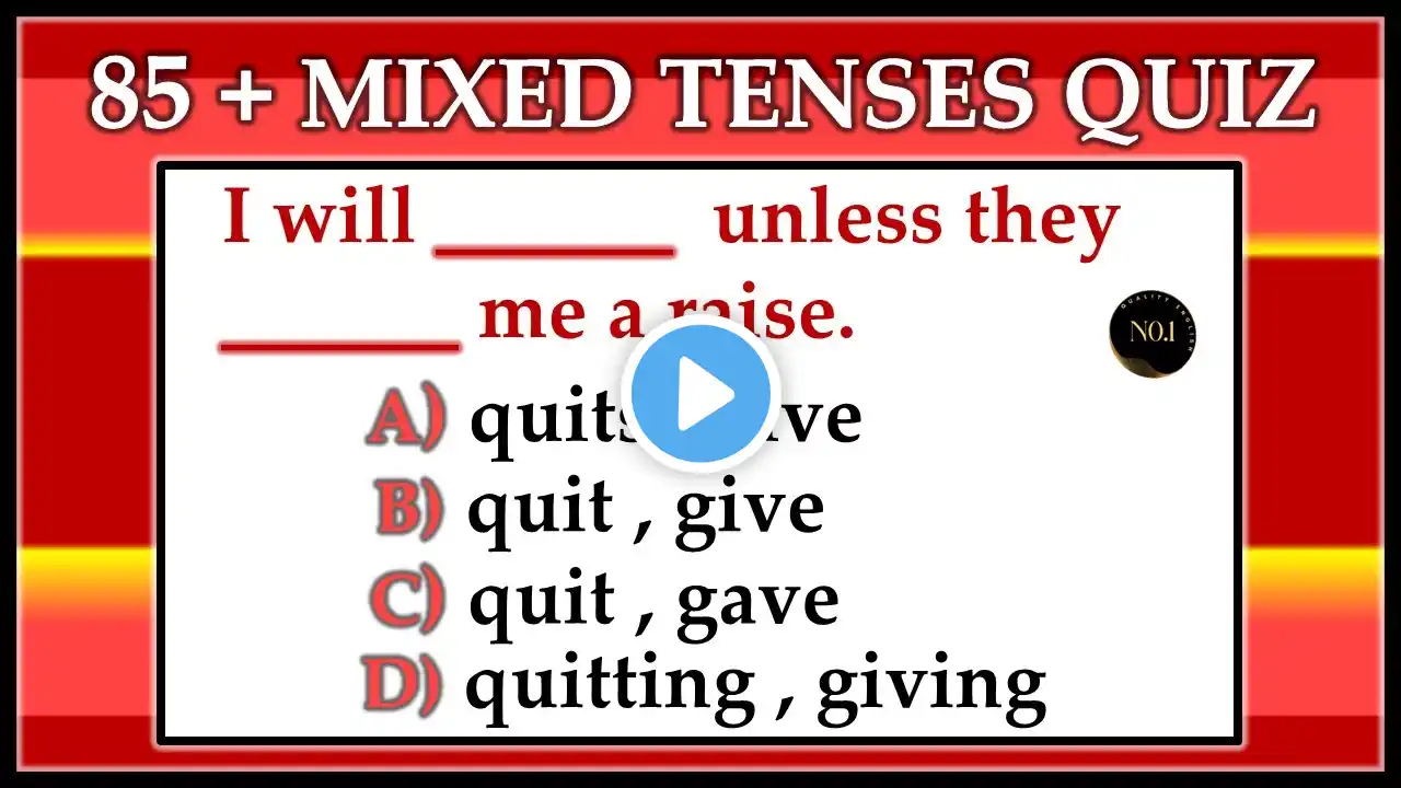 85 + English Grammar Important MCQs 🏆 | Competitive Exam Practice |Tenses Test |No.1 Quality English