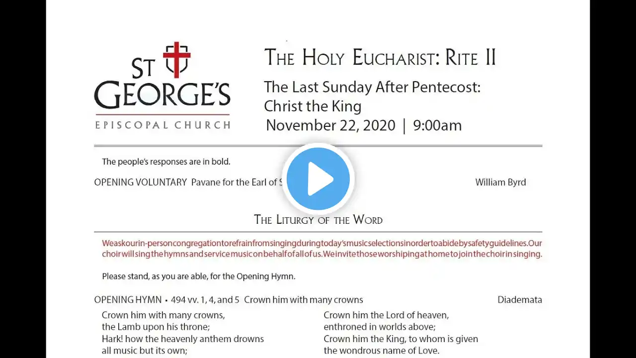 November 22, 2020 9:00 am Holy Eucharist