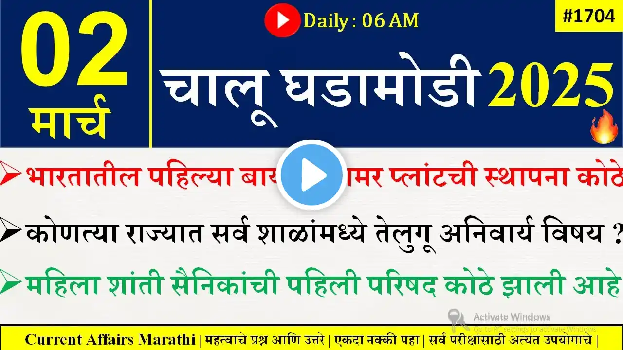 02 Mar 2025 | Daily Current Affairs 2025 | Current Affairs Today |Chalu Ghadamodi 2025 |Suhas Bhise