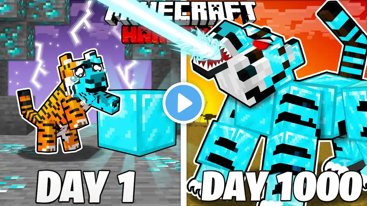 I Survived 1000 Days As A DIAMOND TIGER in HARDCORE Minecraft! (Full Story)