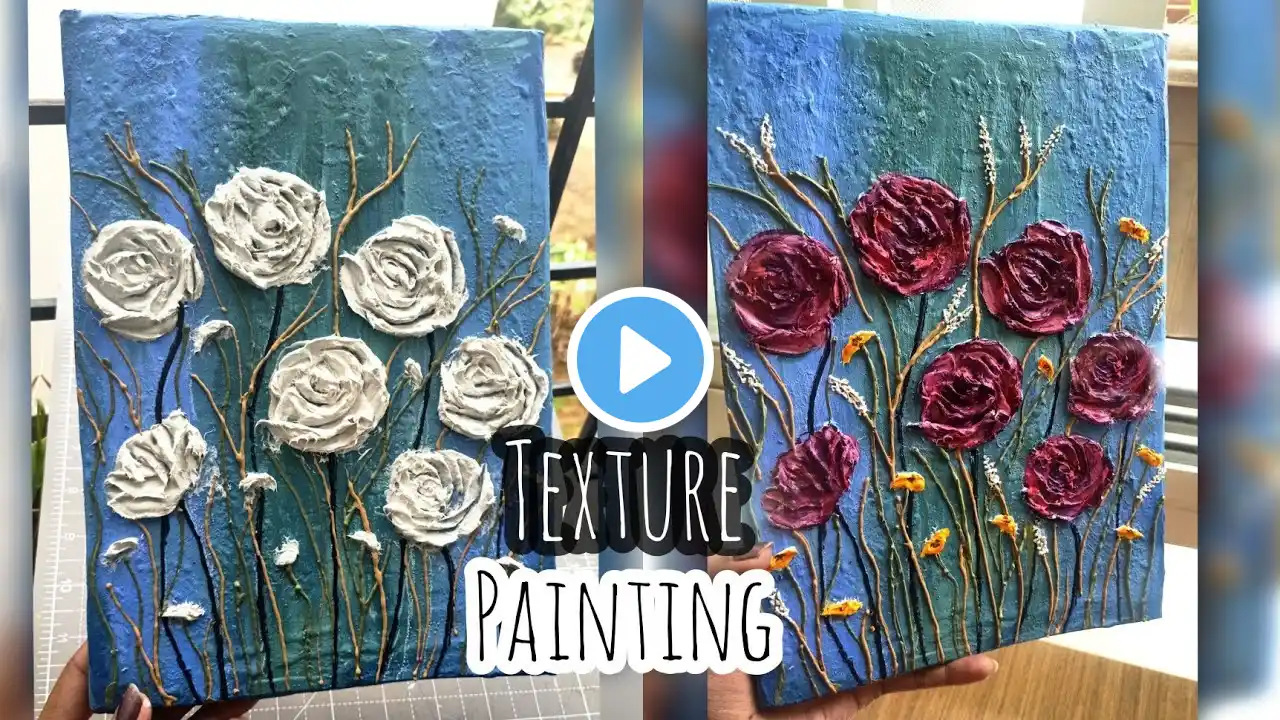 Texture Painting on Canvas | 3D Painting | Wall Putty Craft | Canvas Art | Roses Textured Painting