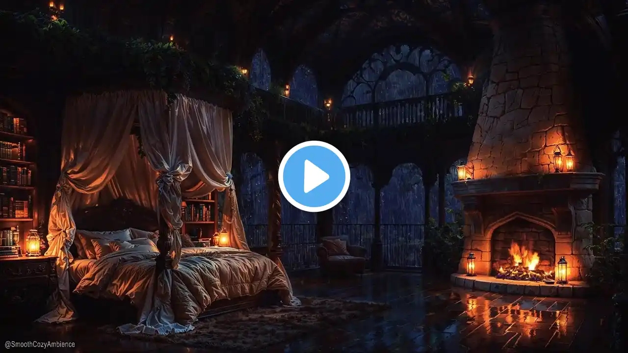 Nighttime Thunderstorm Haven Sleep in 3 minutes in This Castle Room With Rain & Thunder Sounds