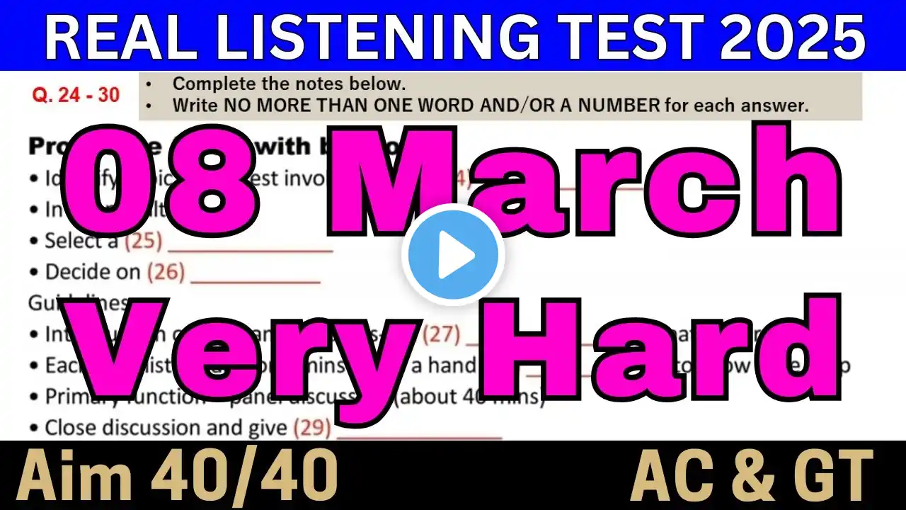 REAL IELTS LISTENING 08 MARCH 2025 WITH ANSWERS | bc & idp