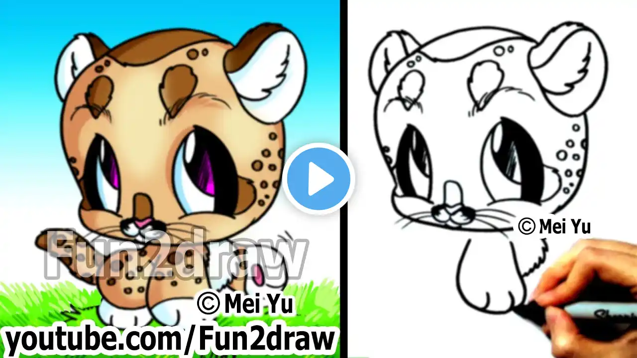 Cute Drawings - Baby Mountain Lion (Cougar) - Easy Drawing Tutorial for Beginners - Fun2draw