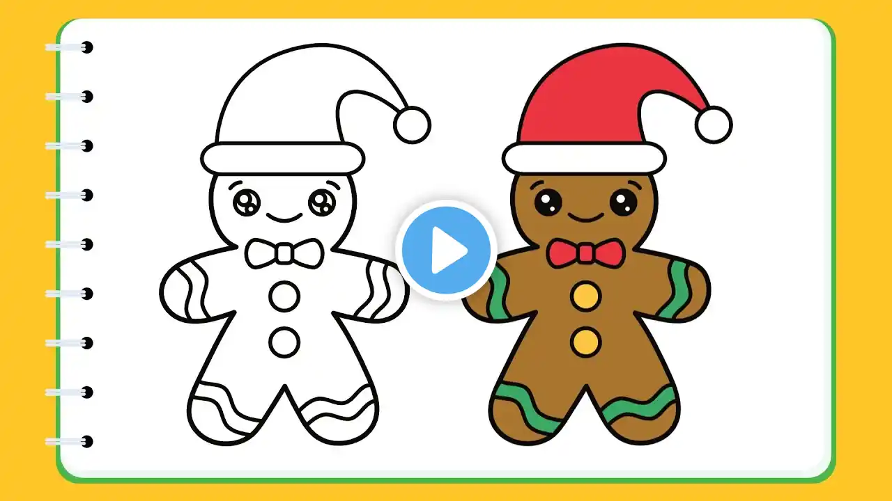 How to Draw a Gingerbread Man with a Santa Hat | Step-by-Step Tutorial