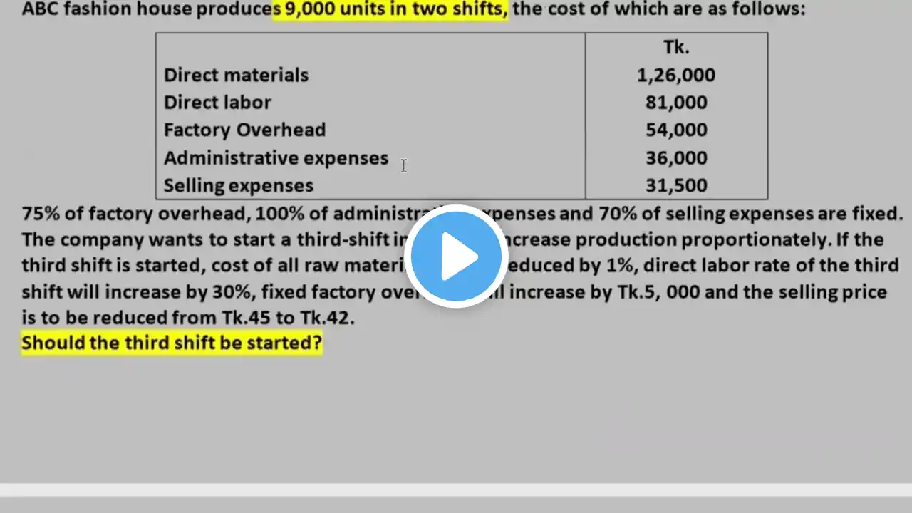 Relevant Cost for Decision making ✅Shift ।। Management Accounting