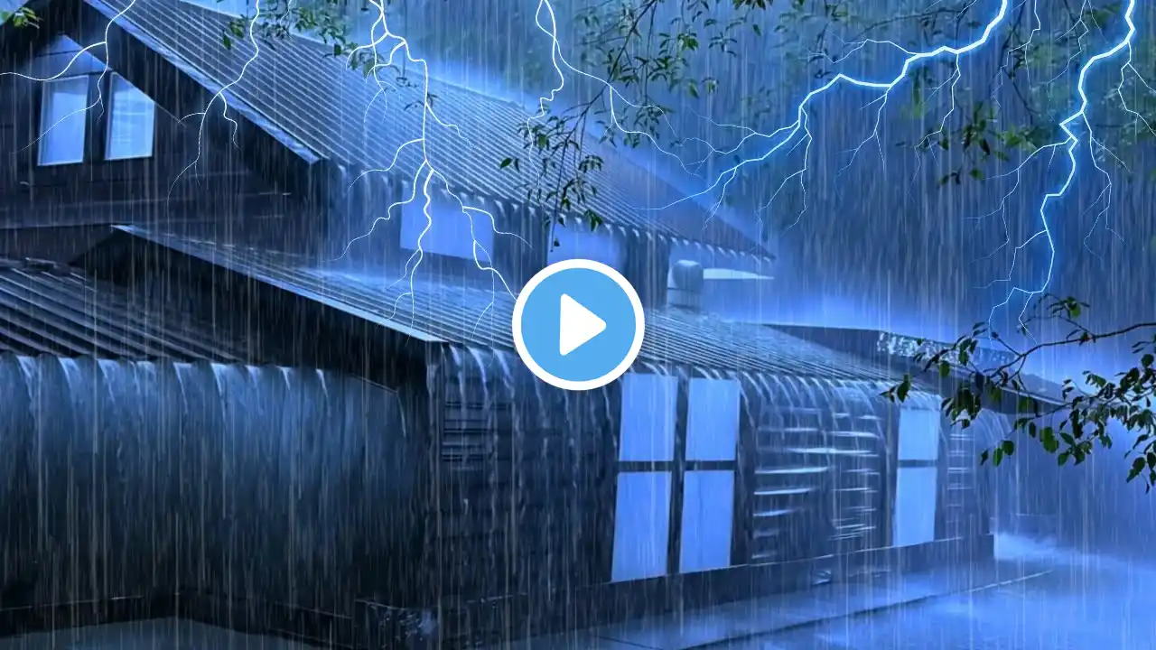 Heavy Rain On Roof For Deep Sleep & Insomnia Relief ⚡| Night Thunderstorm For Insomnia, Study, Relax