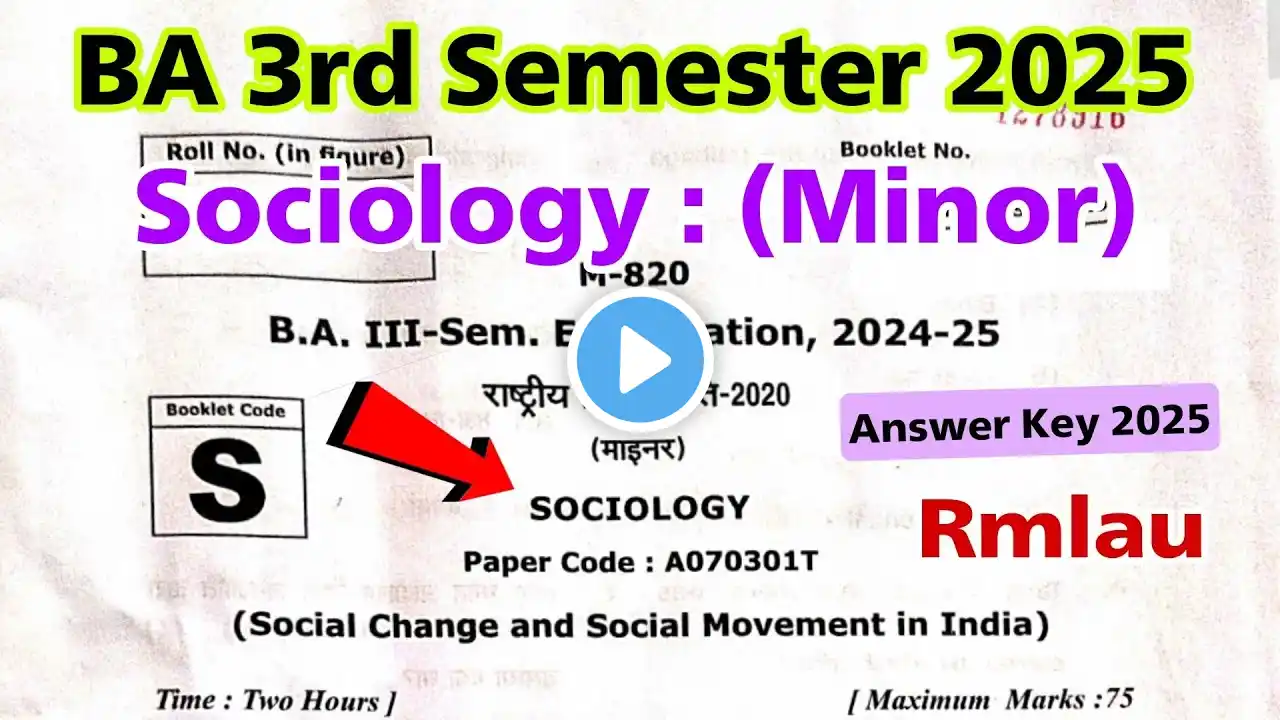 BA 3rd Semester Sociology Minor Solved Question Paper 2025 | rmlau answer key 2025