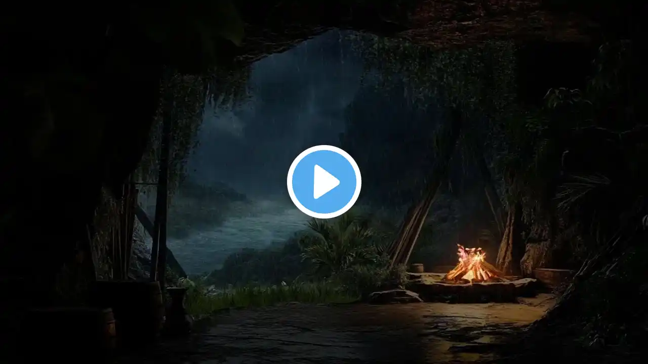 The Best Way To Healing Insomnia: Listen To Rain On Cave, Distant Thunder Sound, Crackling Fire