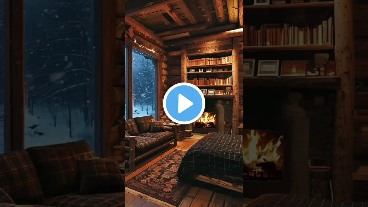 Fall asleep to the sounds of a crackling fireplace and a snowstorm in a cozy cabin.