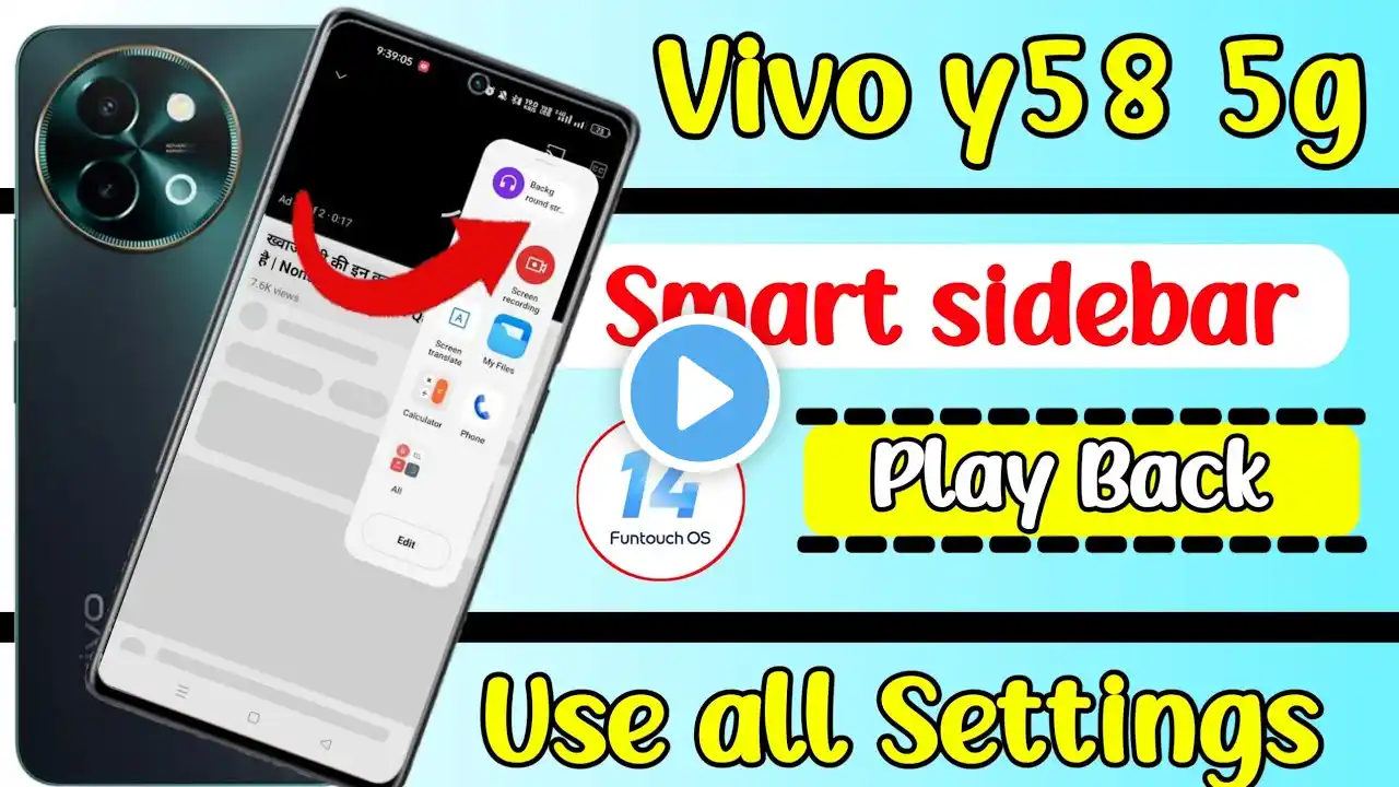 Vivo y58 5g me background stream video play kaise kare | How to on smart sidebar setting in vivo y58