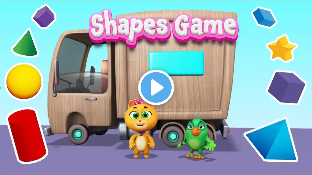 Learn 3D Shapes game With Wooden Truck Toy and cat meowing | billi ke bacche | cahu mau