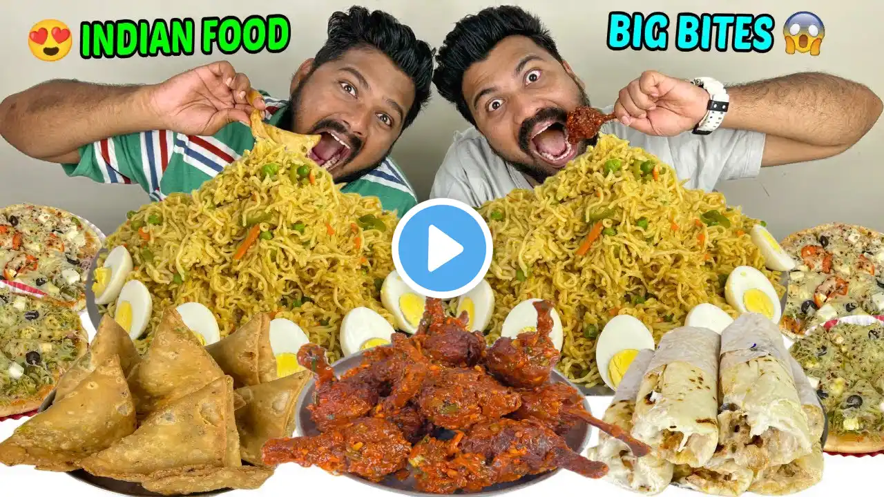 DESI MAGGI NOODLES,SAMOSA, CHICKEN SHAWARMA,CHICKEN LOLLIPOP, CHILLI PIZZA EATING MUKBANG😍 (Ep-594)