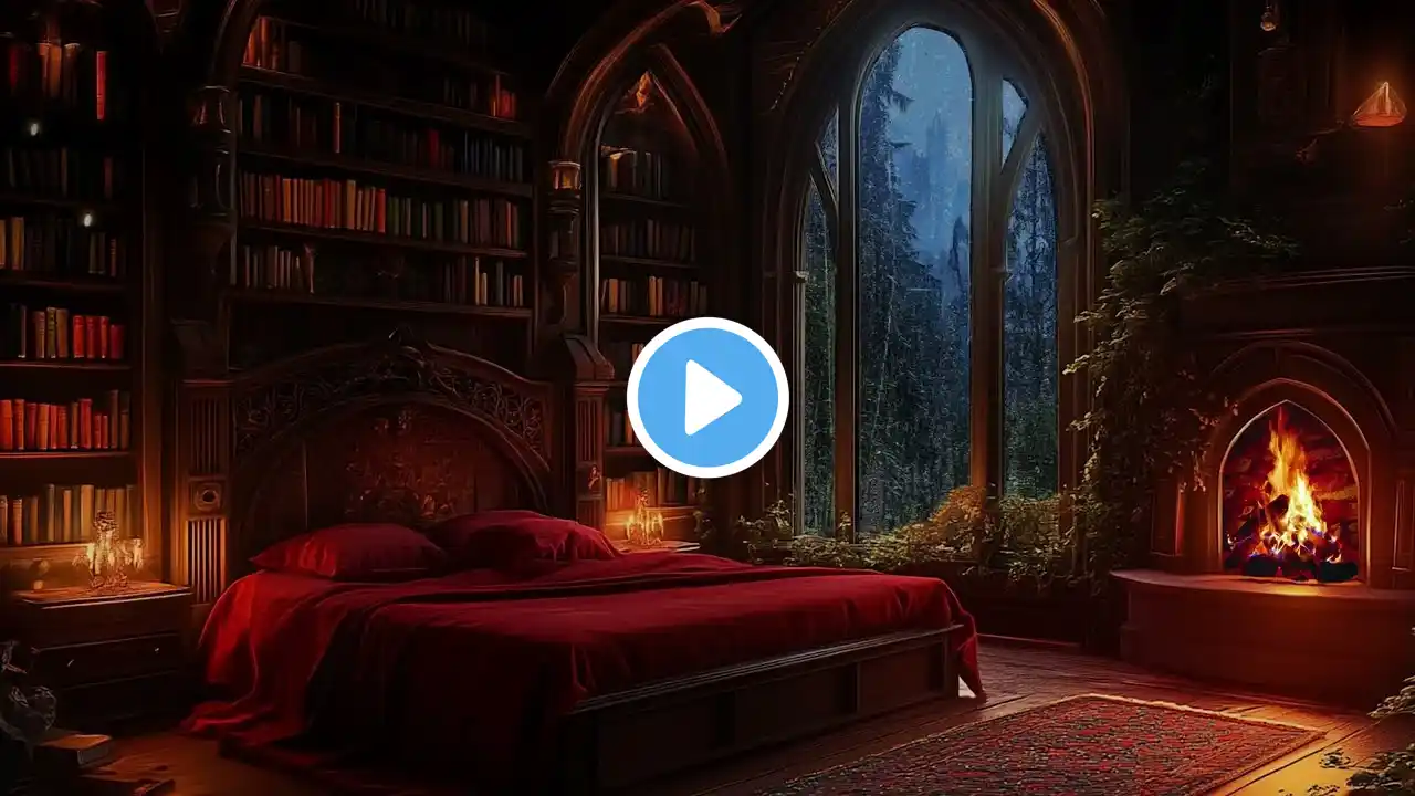 Fall Asleep Fast | Cozy Castle Room with Rain, Fireplace & Thunderstorm Sounds