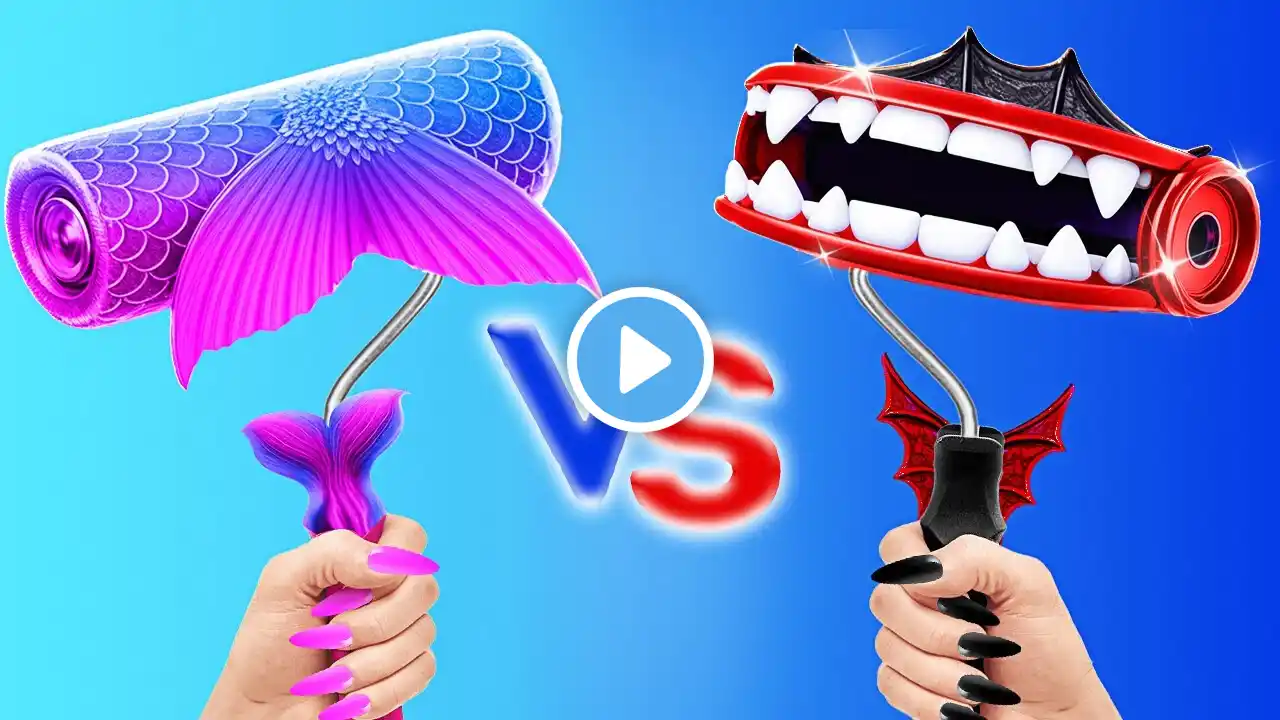 One Colored House Challenge! ✨ Mermaid VS Vampire - Cool Gadgets & Viral Hacks