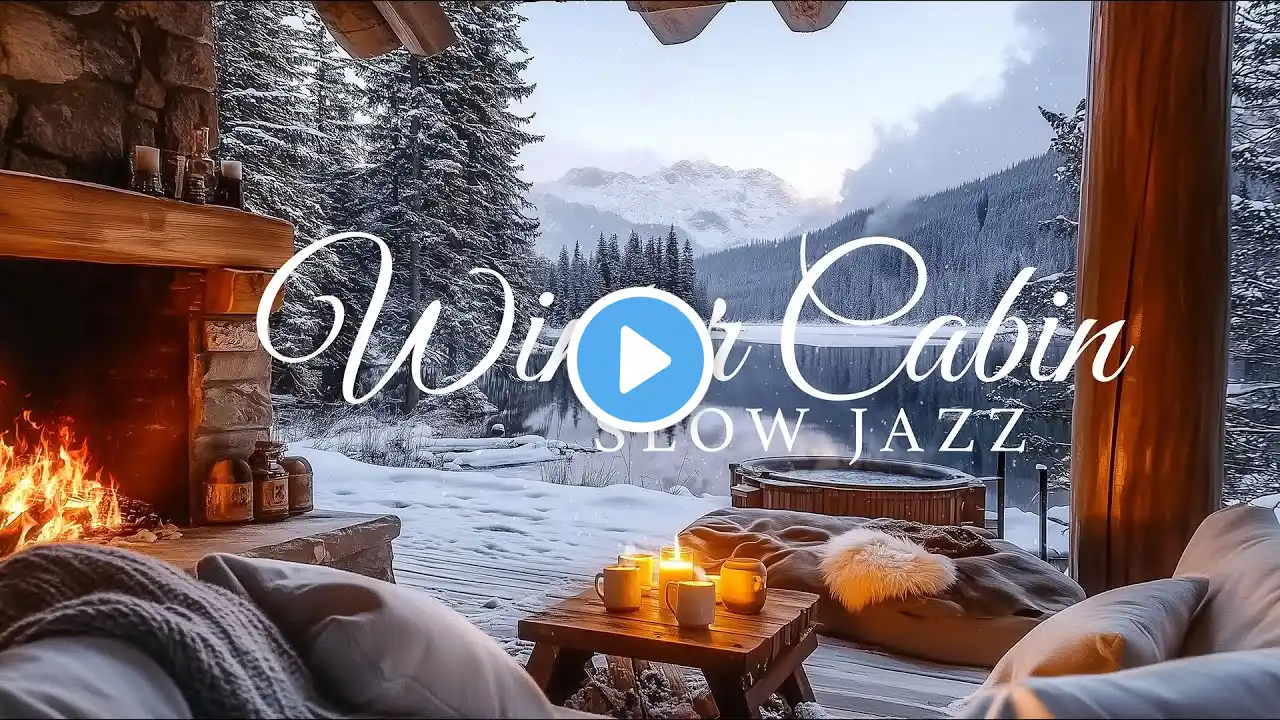 Cozy Winter Cabin ❄️ Slow Jazz, Crackling Fireplace & Snowy Mountain Views