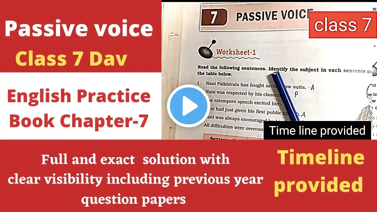 Dav Class 7 English Practice Book chapter 7 || Dav Class-7 English  Passive Voice full solution