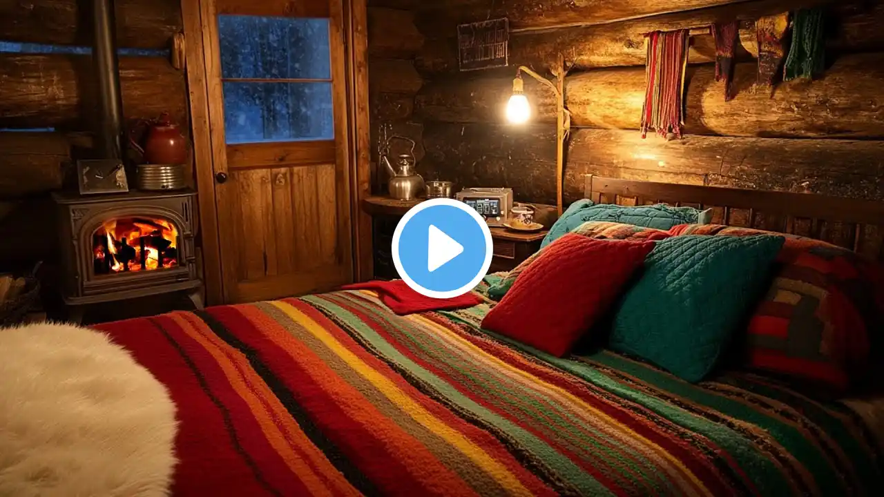 Cozy Winter in the Cabin Old | Snow Storm Sounds, Snowfall, Wind Sound and Fireplace Crackling