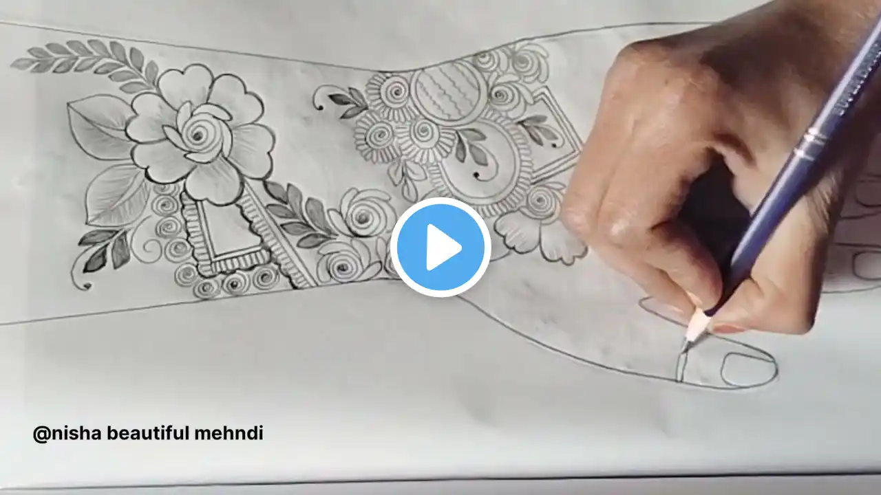 Pencil shading mehndi design l full hand Arabic mehndi l ghar bethe mehndi lagana sikhe full video l