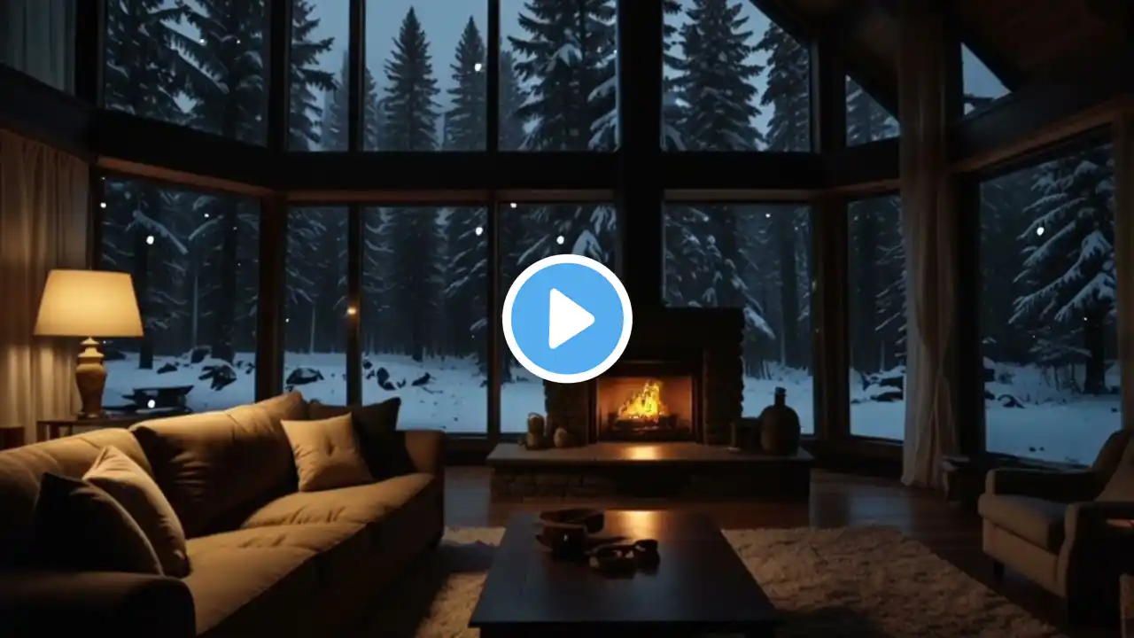 No Ads Fireplace Blizzard ASMR - Snow Storm Sound Sleep With Fireplace Burning For Deep Sleeping