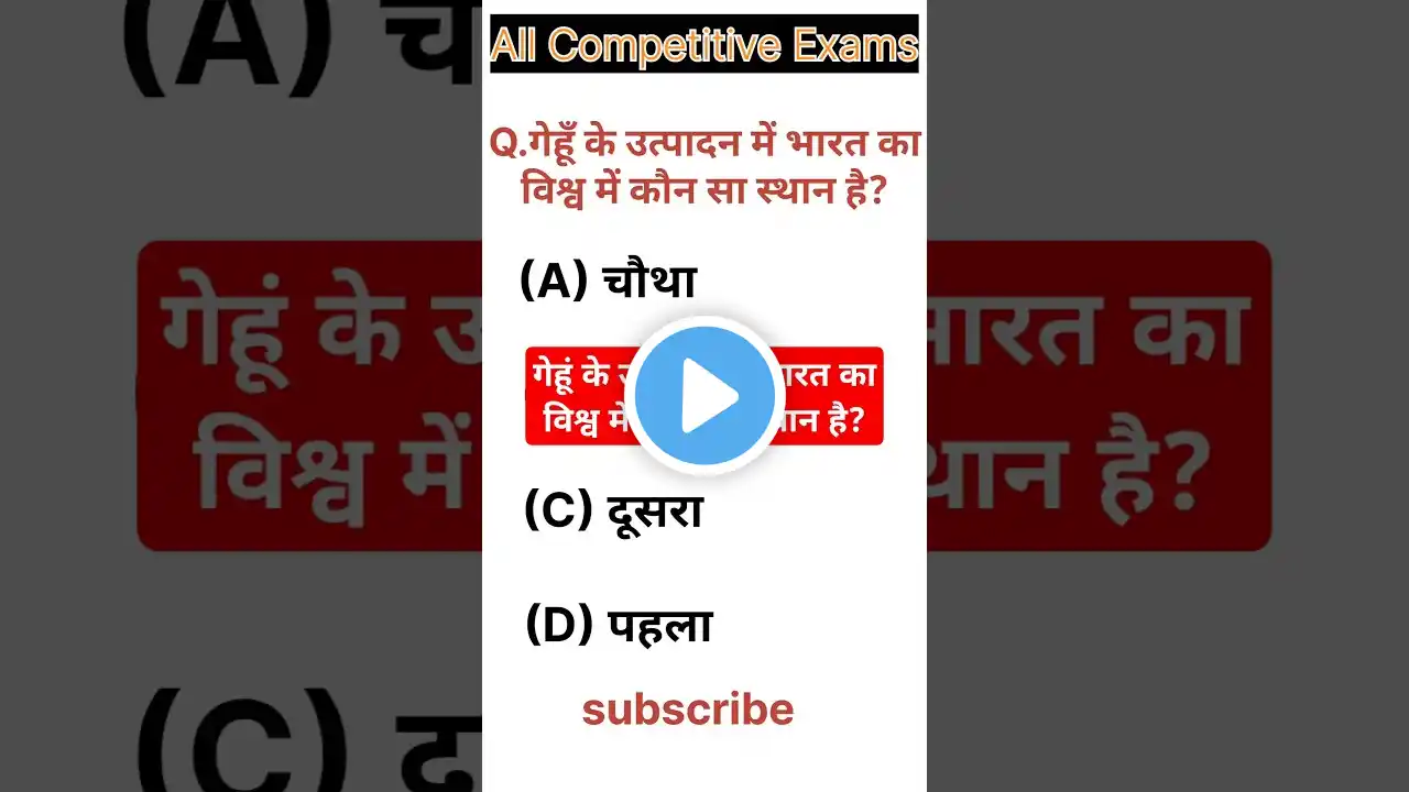 गेहूँ के उत्पादन में भारत का विश्व में कौन सा स्थान है? ll Gk Question ll General knowledge ll Gk