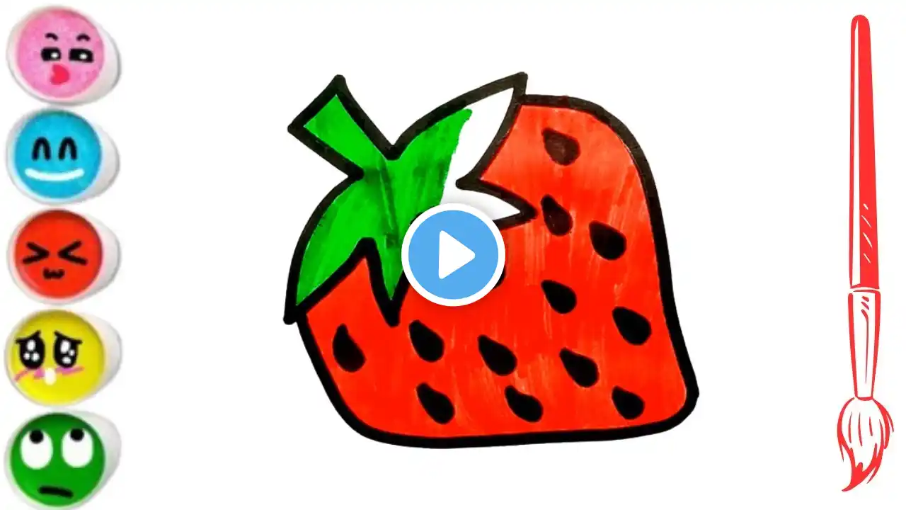 Strawberry Drawing painting and Colouring For kids and Toddlers || Easy Fruit Draw & paint for kids