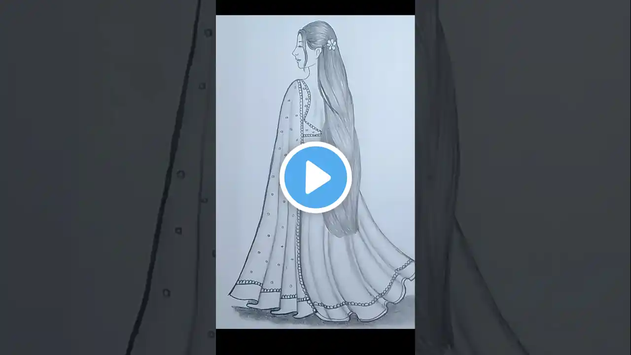 girl backsaid wearing lehenga/long hair style girl drawing #drawing #art #easydrawing #shorts #short