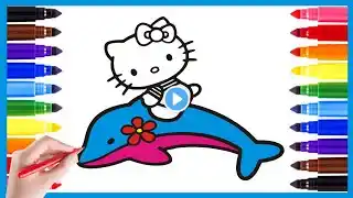 Painting and coloring Hello kitty swimming with dolphin