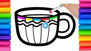 Drawing & Coloring a glitter cup.  Essy step by step Drawing & Coloring for Toddlers & Kids