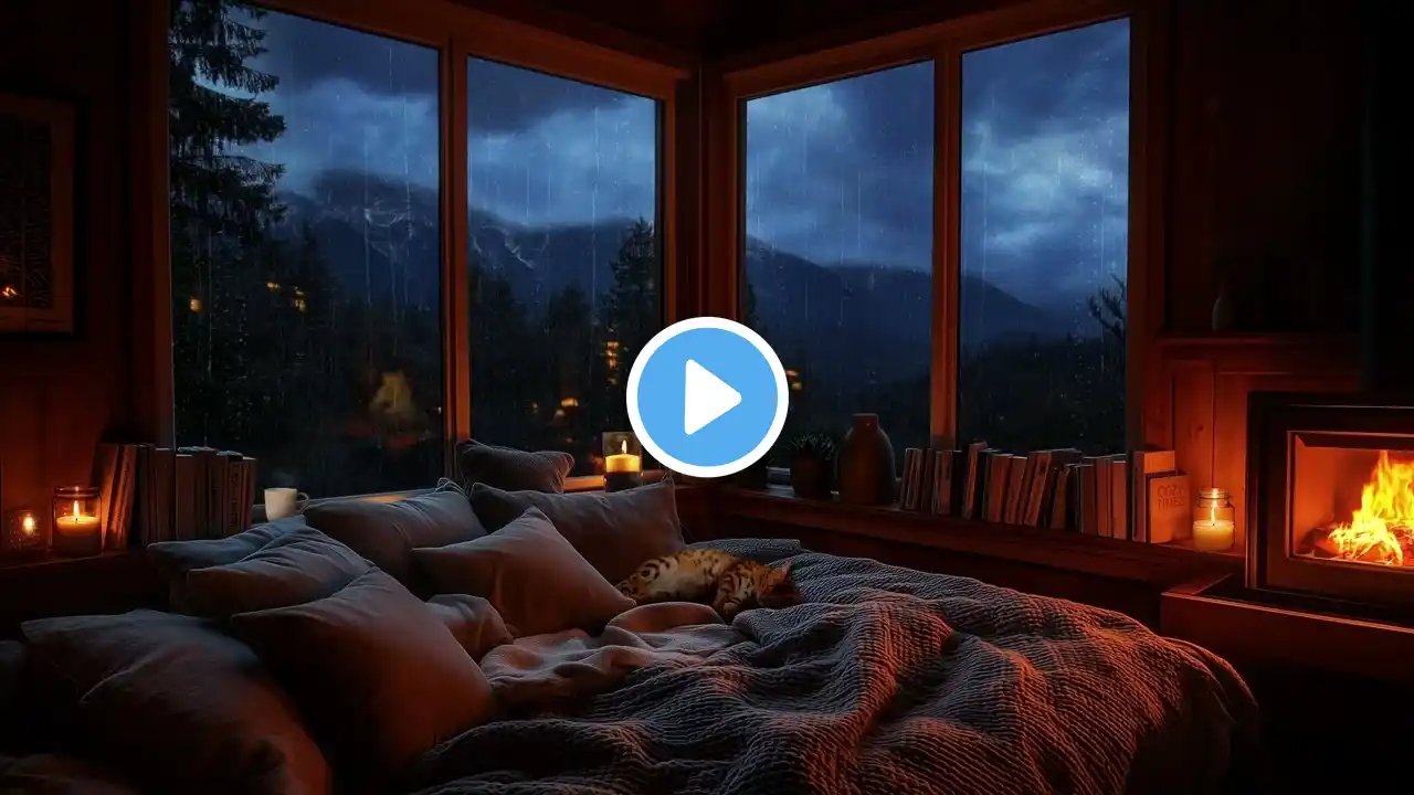 Rainy Mountain View from a Cozy Bed | Crackling Fireplace & Relaxing Ambiance