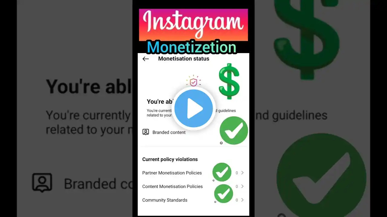 Instagram monetizetion | eligilible stetus active $ #shorts #short #trending #instagram #viral