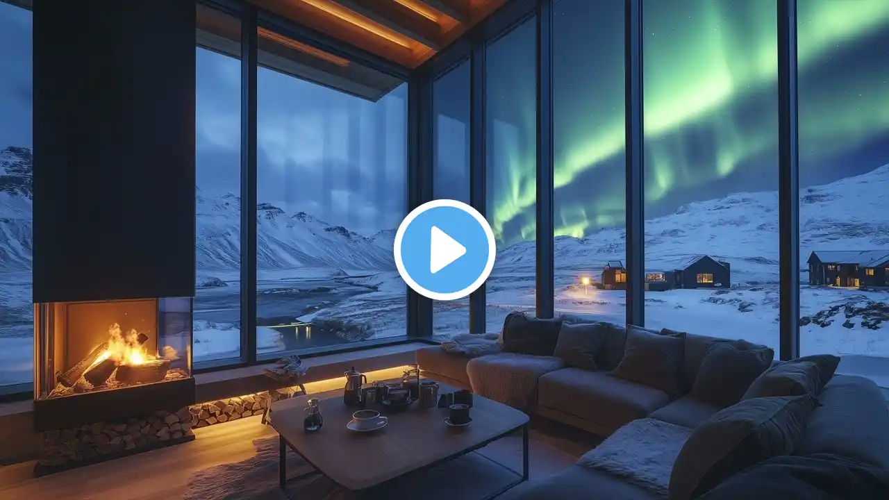 Winter Serenity | Cozy Cabin, Northern Lights & Relaxing Piano Music