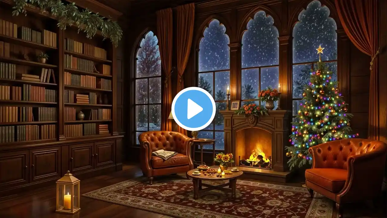 Cozy Winter Christmas Ambience with Christmas Jazz Instrumental Music 2025 & Warm Fireplace Sounds