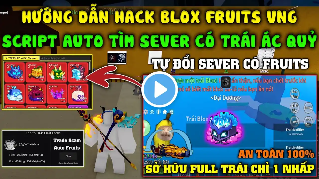 Hướng dẫn Hack Tự Động Nhặt Fruits, Auto đổi Sever có Trái Ác Quỷ, Script Blox Fruits Auto Farm Trái