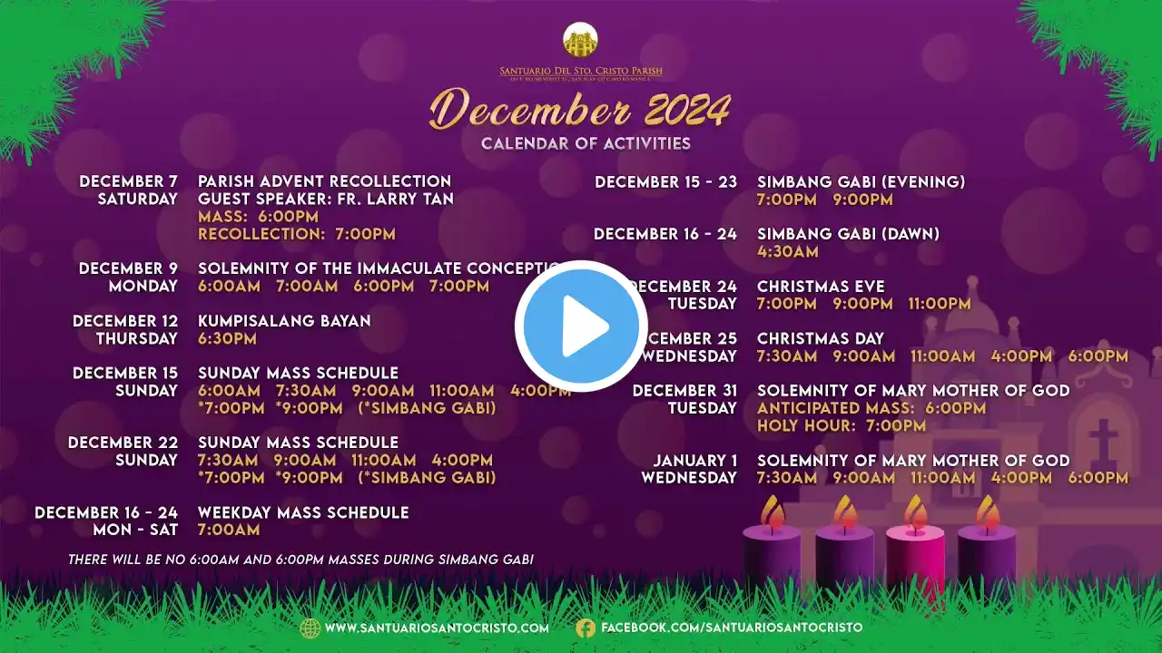 Misa de Aguinaldo (4th Day of Simbang Gabi) | December 18, 2024 - 7:00PM