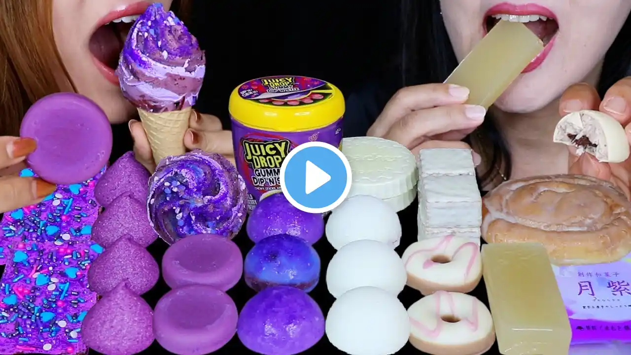 ASMR GALAXY VS WHITE CHOCOLATE BON BON ICE CREAM, GRAPE MARSHMALLOW DROPS, JUICY DROP STIX, DONUT 먹방