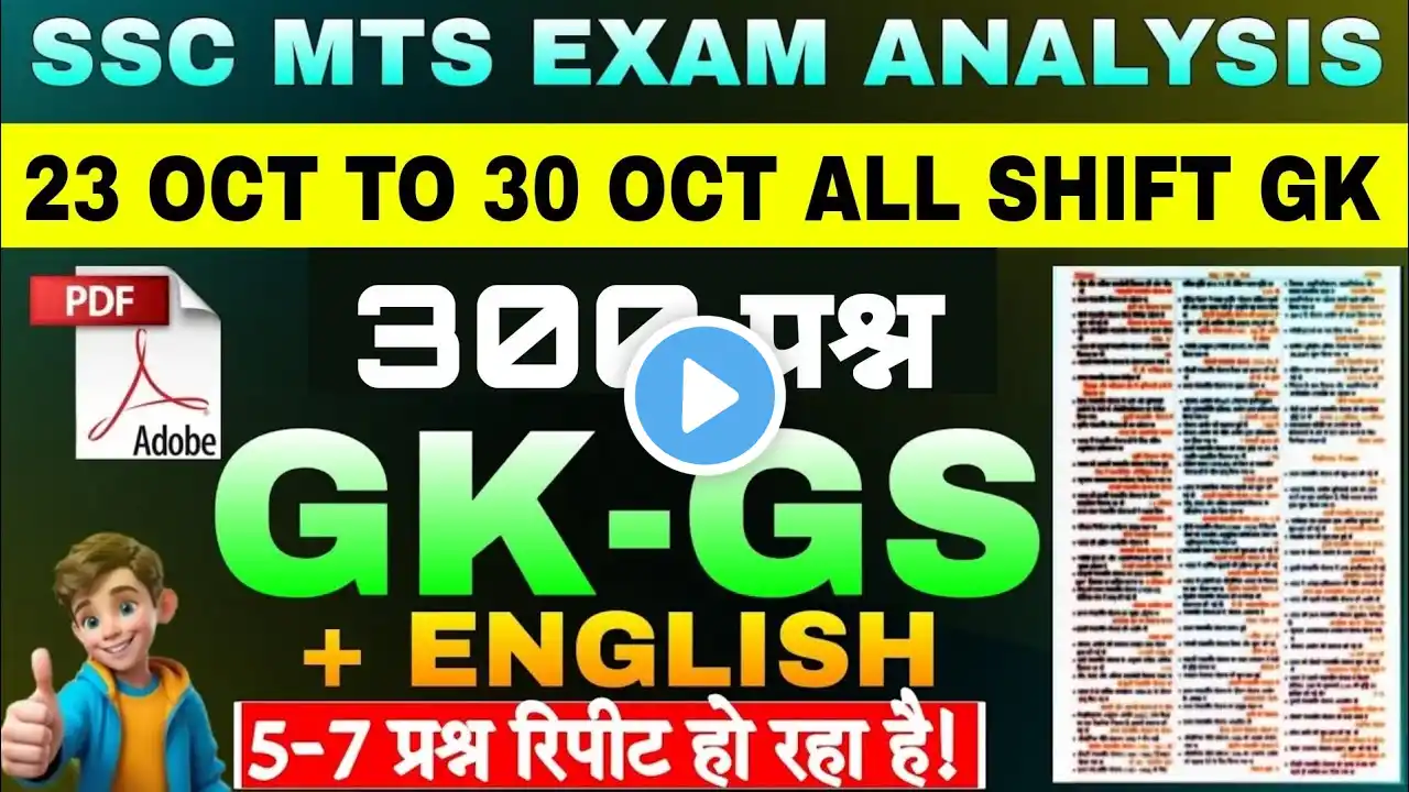 SSC MTS 23 OCT TO 30 OCT All Shift GK Analysis | SSC MTS Exam Analysis 2024 | SSC MTS today analysis