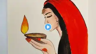 DIWALI Drawing with a Traditional Girl || Happy Diwali drawing || Easy Diwali drawing || Pencil Art