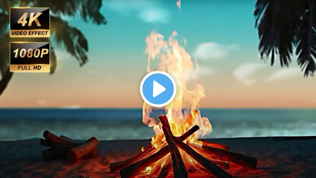 🔥 Cozy Beach Campfire at Sunset – 10 Hours of Relaxing 4K ASMR Fire Sounds! 🌊 (no ads)